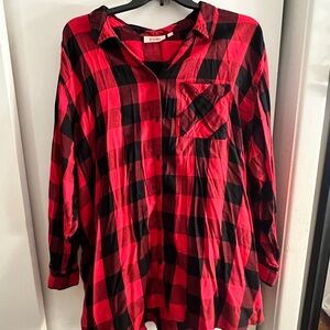 Button-down Red Plaid Top